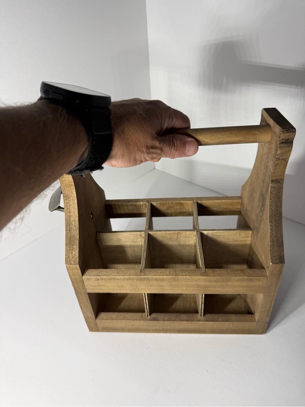 Wooden 6-Compartment Bottle Caddy - Natural Wood - Picture 6 of 6